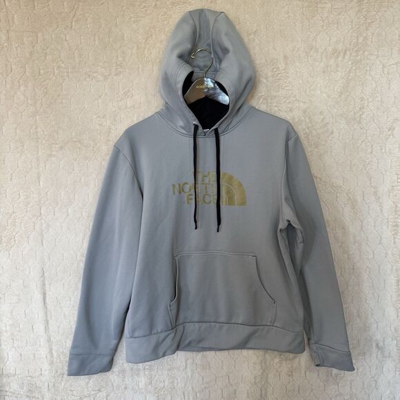 North Face Gray Gold‎ Hoodie Pullover Sweatshirt Pockets Sz L Please Read - Picture 14 of 14